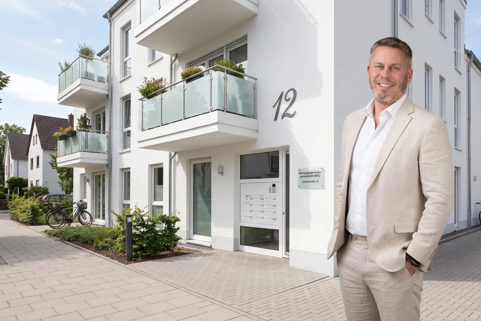 Oliver Reich vor einer von Reich-HDV verwalteten WEG in Neuenbürg